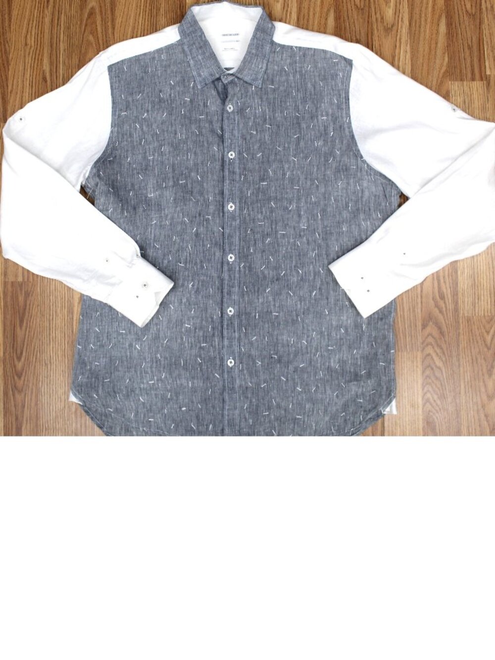 100% LINEN INTERNATIONAL LAUNDRY SHIRT GRAY & WHITE Sz X-LARGE, XL